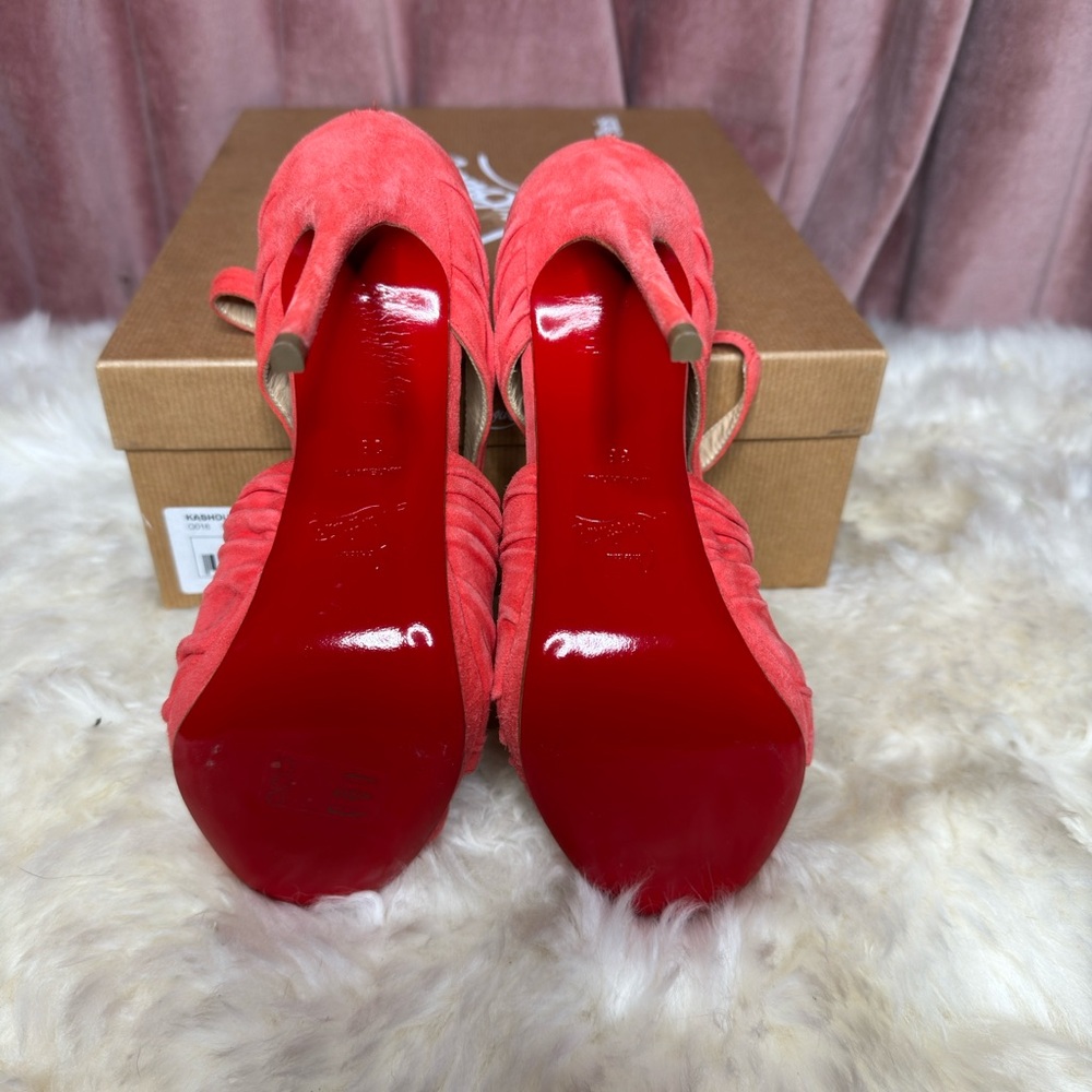 Christian Louboutin Kasia Strappy Coral Salmon Suede Leather Sandal Heels 38 - Picture 4 of 9
